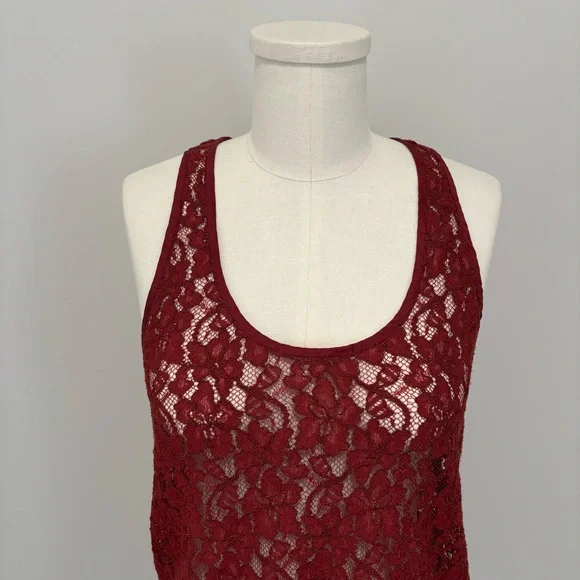 Aritzia Wilfred Dark Red Sheer Lace Tank Top - Picture 3 of 10